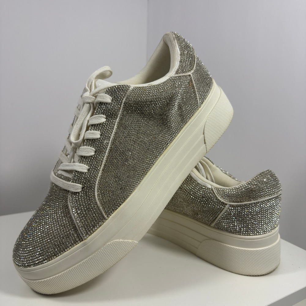Jessica Simpson Cherello Platform Sneaker Womens 11M Silver Rhinestone Comirra